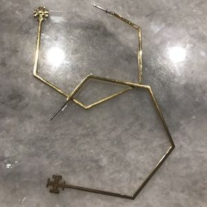 Tory Burch Reva Logo Hexagonal Hoop earrings